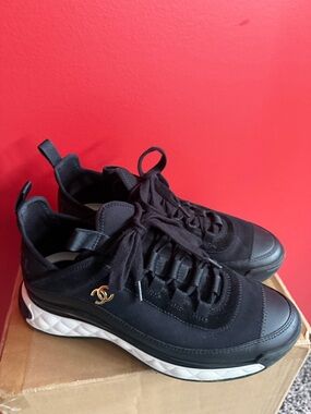 CHANEL Black Sneakers with Gold CC Accent for Men